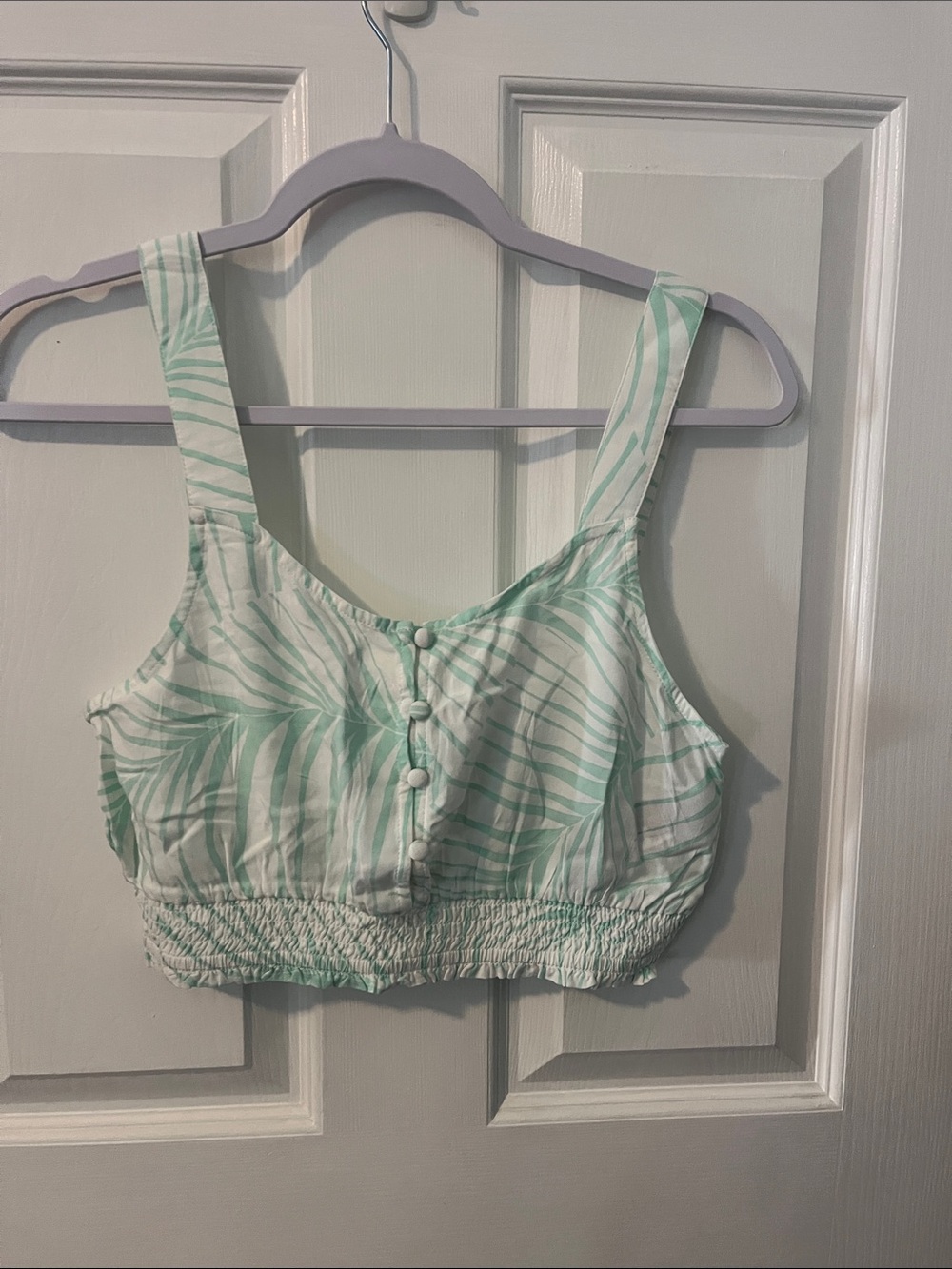 Roxy Mint and White Palm-Print Crop Tank